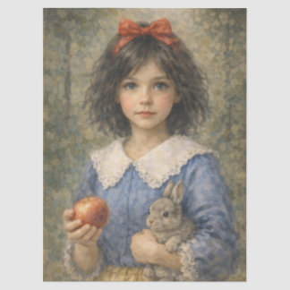 niña con manzana y conejo seidenpapier