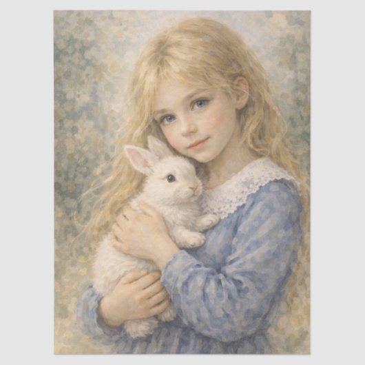 niña dulce con conejo seidenpapier (Vorderseite)