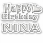 Nina Happy Birthday silver Aufkleber Sticker (Vorderseite)