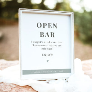 NINA Modern Sage Green Open Bar Wedding Sign Poster