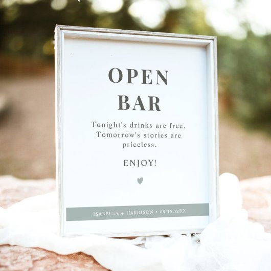 NINA Modern Sage Green Open Bar Wedding Sign Poster