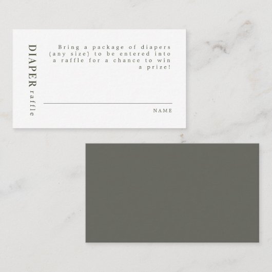 NINA Moderne Minimal-Sage Green Diaper Raffle Platzkarte (Vorne/Hinten)