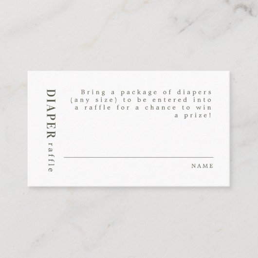 NINA Moderne Minimal-Sage Green Diaper Raffle Platzkarte (Vorderseite)