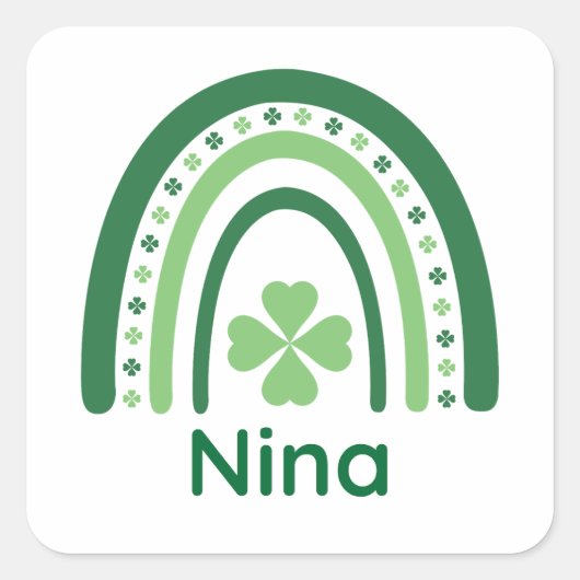 Nina Name Clover Boho Rainbow Quadratischer Aufkleber (Vorderseite)