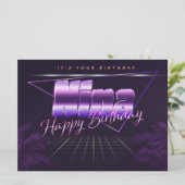 Nina Name Vorname lila retro Karte Geburtstag (Stehend Vorderseite)