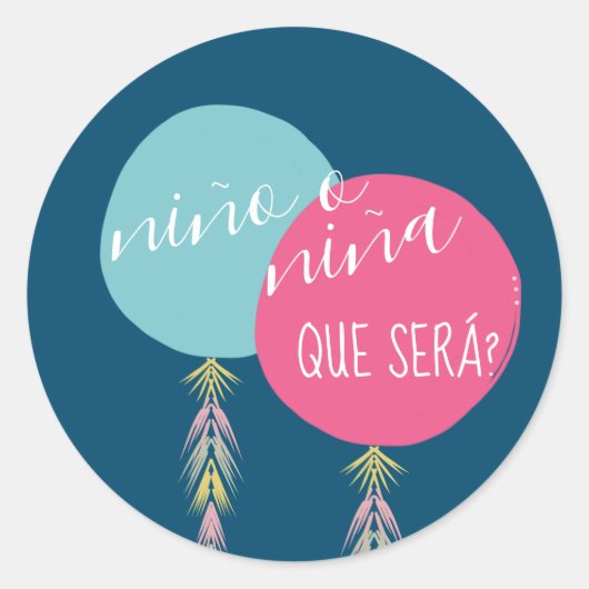 Nina o Nino Gender Reveal Tassel Balloon Navy Runder Aufkleber (Vorderseite)