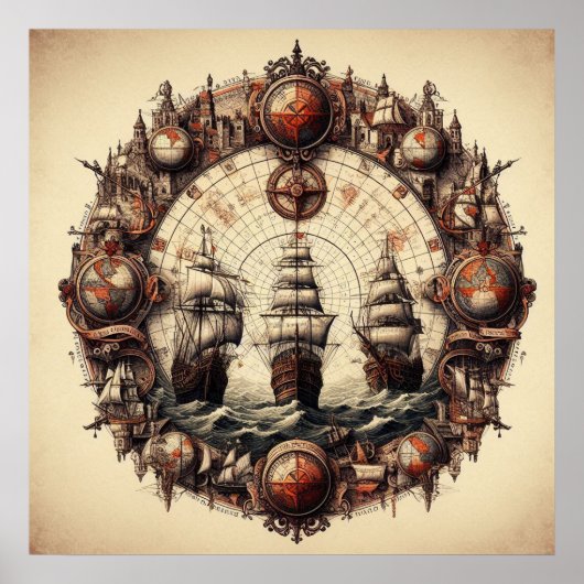 Nina - Pinta - Santa Maria - Christoph Kolumbus Poster (Vorne)