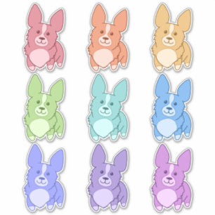 Nine Colorful Corgi Stickers Aufkleber