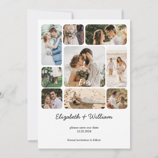 Nine Foto Collage Couple Einfach Save the Date Einladung (Vorderseite)