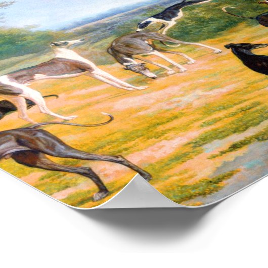 Nine Greyhounds in einer Landschaft von Jacques La Poster (Ecke)