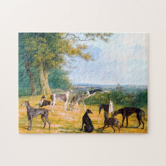 Nine Greyhounds in einer Landschaft von Jacques La Puzzle (Horizontal)