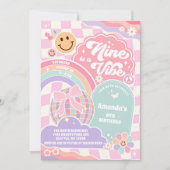 Nine Is A Vibe Groovy Rainbow Disco 9th Birthday Einladung (Vorderseite)