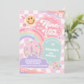 Nine Is A Vibe Groovy Rainbow Disco 9th Birthday Einladung (Stehend Vorderseite)