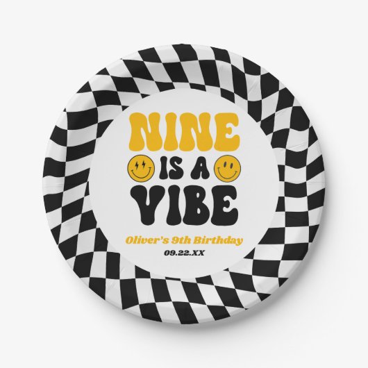 Nine Is A Vibe Retro Ninth 9th Birthday Party Pappteller (Vorderseite)