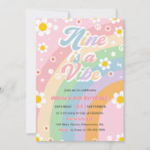 Nine ist ein Vibe Groovy Daisy Rainbow 9. Geburtst Einladung (Vorderseite)