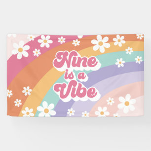 Nine ist ein Vibe Retro Rainbow 9. Geburtstag Banner