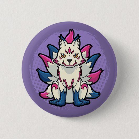 Nine-Tailed Fox- Yokai Kitsune Button (Vorderseite)