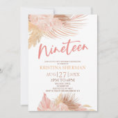 Nineteen Boho Pink Floral 19th Birthday Party Einladung (Vorderseite)