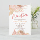 Nineteen Boho Pink Floral 19th Birthday Party Einladung (Stehend Vorderseite)
