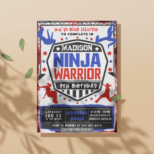 Ninja Athletic Warrior Geburtstagsparty Einladung