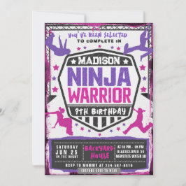 Ninja Athletic Warrior Pink Lila Geburtstagsparty Einladung