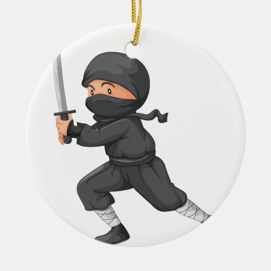 Ninja auf Weiß Keramikornament (Vorne)