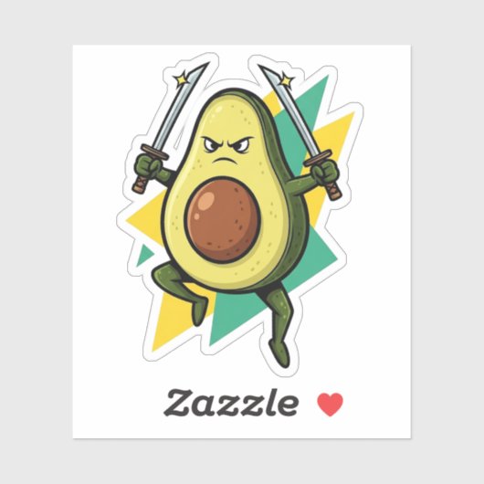 Ninja-Avocado-Cartoon – Lustiger Fruchtkrieger-Vek Aufkleber (Blatt)