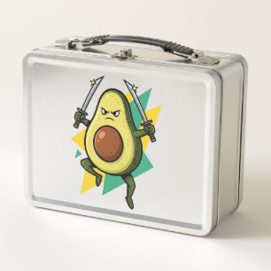 Ninja-Avocado-Cartoon – Lustiger Fruchtkrieger-Vek Metall Brotdose