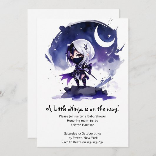 Ninja Baby Shower Adventure: Stealthy Einladung (Vorne/Hinten)