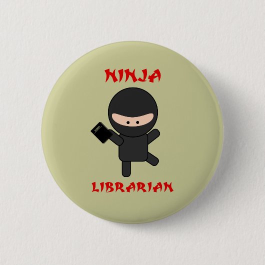 Ninja Bibliothekar mit Buch Button (Vorderseite)