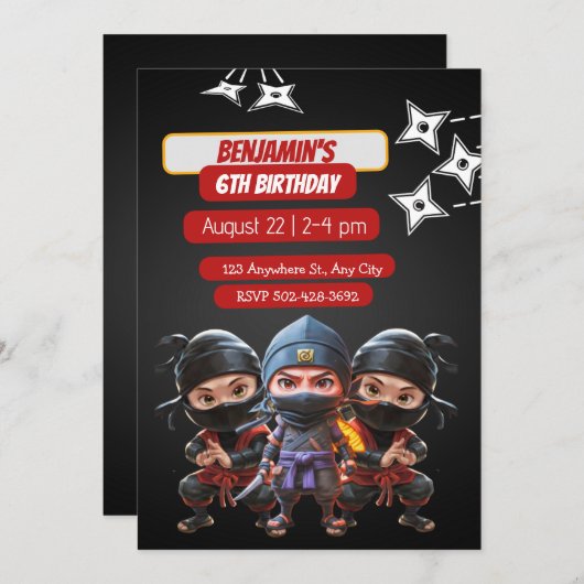 Ninja Birthday Bash: Fun & Stealth Party Einladung (Vorne/Hinten)