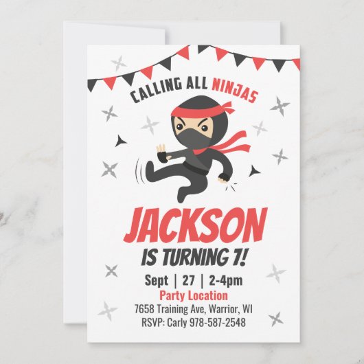 Ninja Birthday Einladung (Vorderseite)