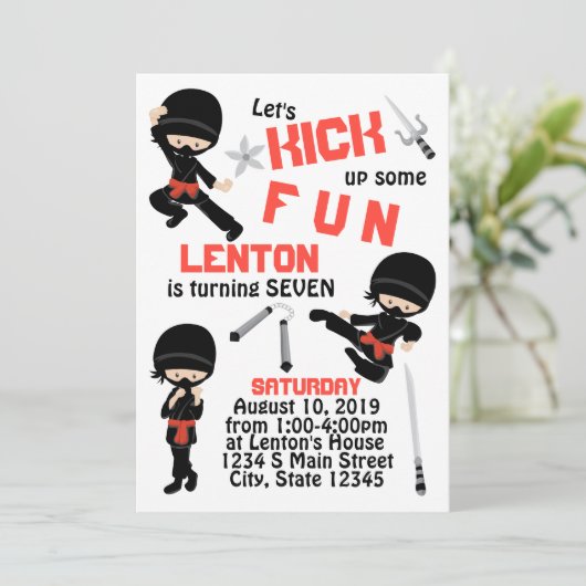 Ninja Birthday Einladung (Stehend Vorderseite)