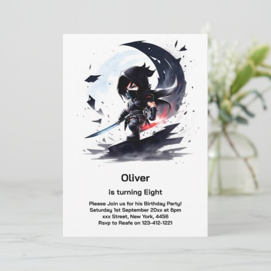 Ninja Birthday Einladung (Stehend Vorderseite)