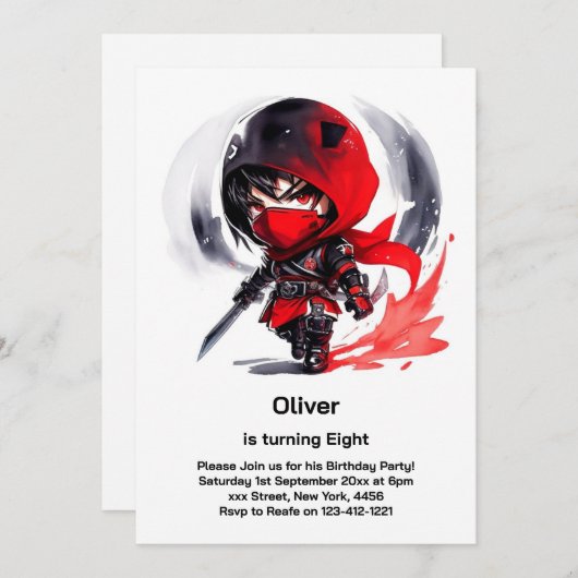 Ninja Birthday Einladung (Vorne/Hinten)