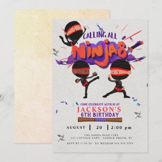 Ninja Birthday Einladung (Vorne/Hinten)