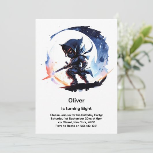 Ninja Birthday Einladung (Stehend Vorderseite)