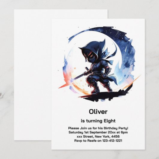 Ninja Birthday Einladung (Vorne/Hinten)