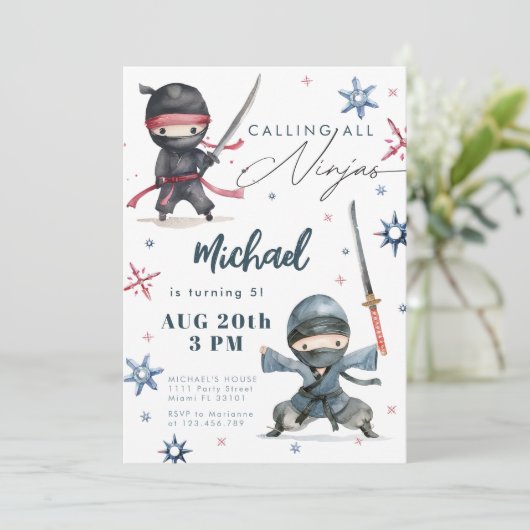 Ninja Birthday Einladung | Martial Arts Karate (Stehend Vorderseite)