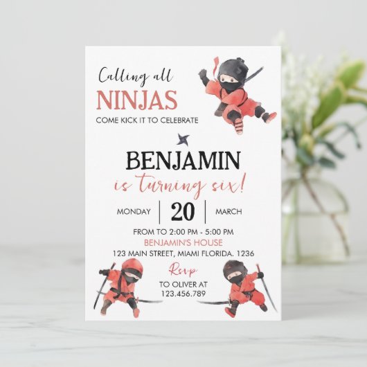 Ninja Birthday Einladung Ninja Party (Stehend Vorderseite)
