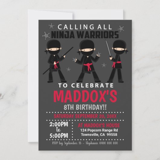 Ninja Birthday Einladung Red Ninja (Vorderseite)