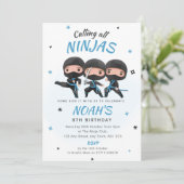 Ninja Birthday Invitation - Blue Karate Party Einladung (Stehend Vorderseite)