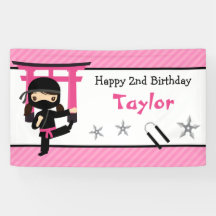 Ninja Birthday Party Banner Backdrop Girls