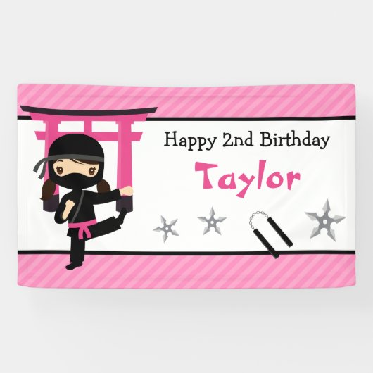 Ninja Birthday Party Banner Backdrop Girls (Horizontal)
