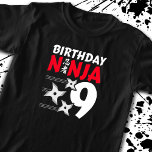 Ninja Birthday Party - Birthday Ninja 9 T-Shirt<br><div class="desc">This Birthday Ninja 9 design is a great choice for a 9 year old ninja birthday party theme. Featuring the Japanese symbol for Ninjutsu with cartoon ninja throwing stars, your birthday boy or birthday girl is sure to love this action-filled design. It is perfect for 9 year olds who like...</div>