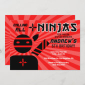 Ninja Birthday Party Einladung (Vorne/Hinten)