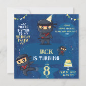 Ninja Birthday Party Invite-Blue Yellow Green Einladung (Vorderseite)