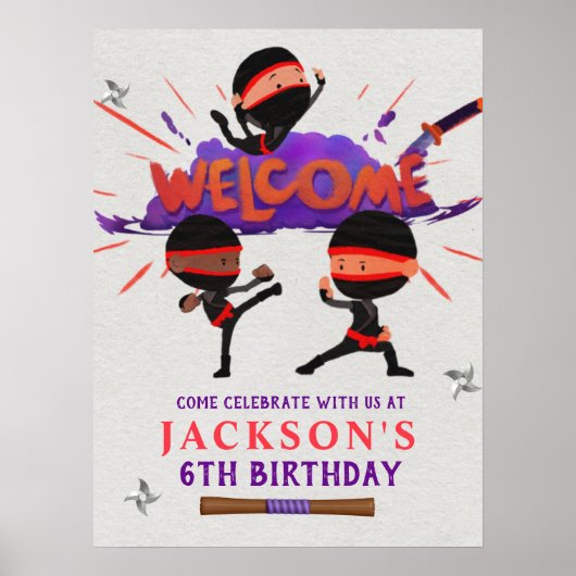 Ninja Birthday Welcome Sign Poster (Vorne)