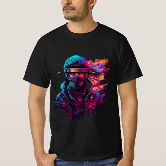 ninja Bold 80's Retro Synthwave Graphic T-Shirt (Vorderseite)