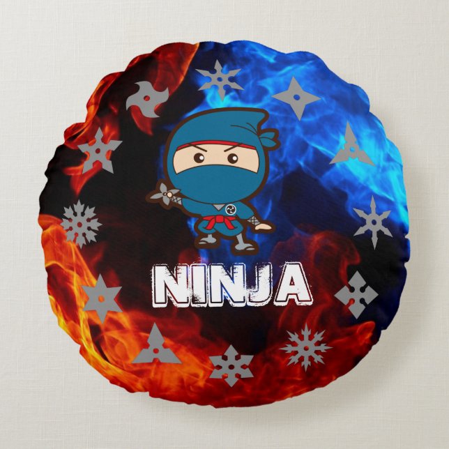 Ninja Boy Rundes Kissen (Vorderseite)